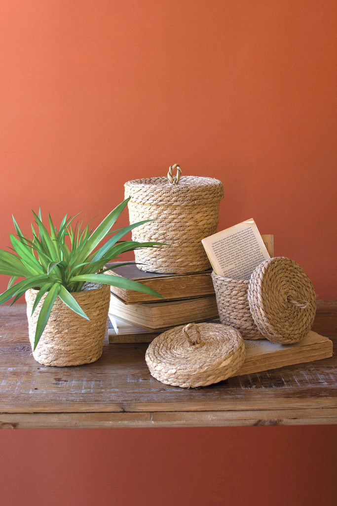 Set of 3 seagrass storage basket with lids - Bombay Mercantile