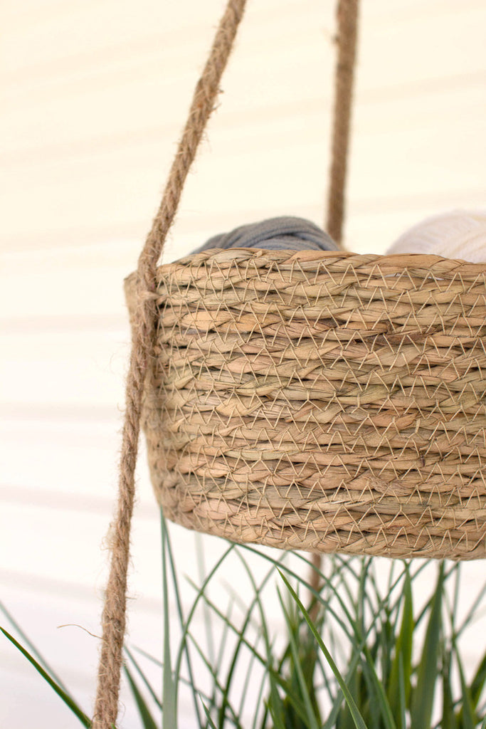 Two-tiered natural hanging seagrass basket - Bombay Mercantile