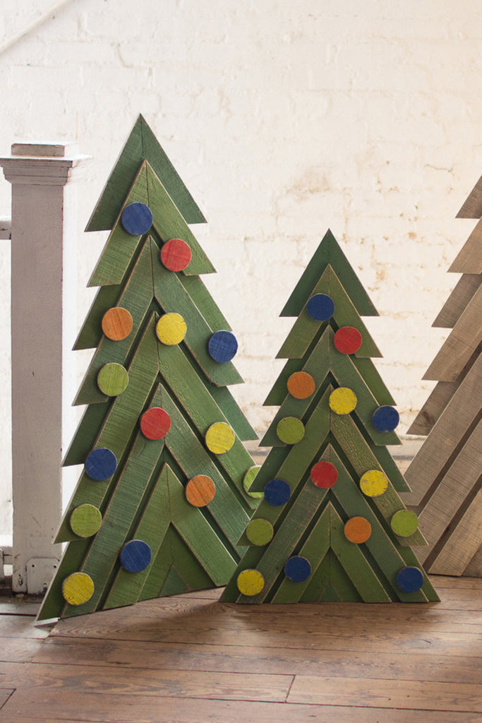 Green wooden christmas trees, Set of 2 - The Nifty Decor