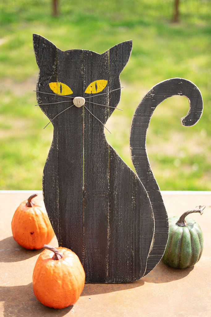 Painted wooden black cat with stand - The Nifty Decor