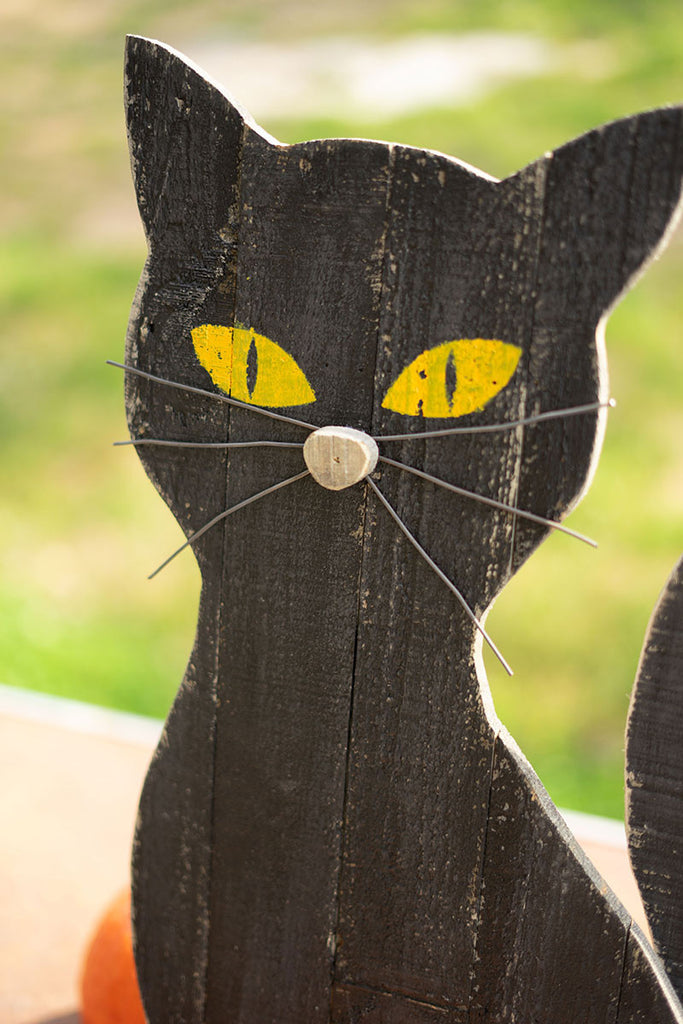 Painted wooden black cat with stand - The Nifty Decor