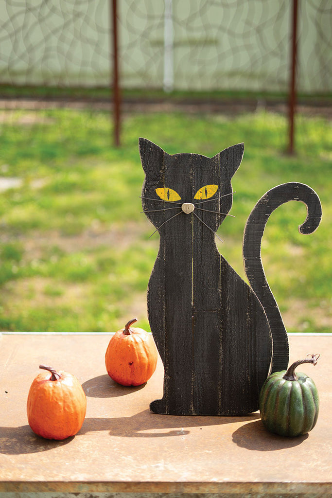 Painted wooden black cat with stand - The Nifty Decor