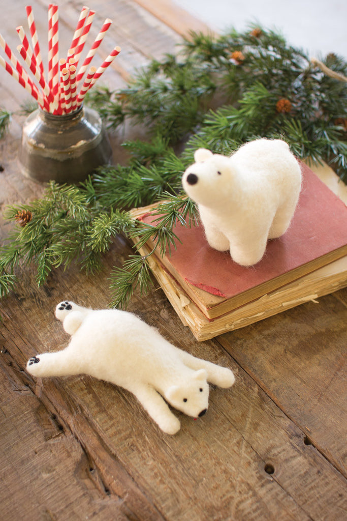 Set of 2 felt polar bears - Bombay Mercantile