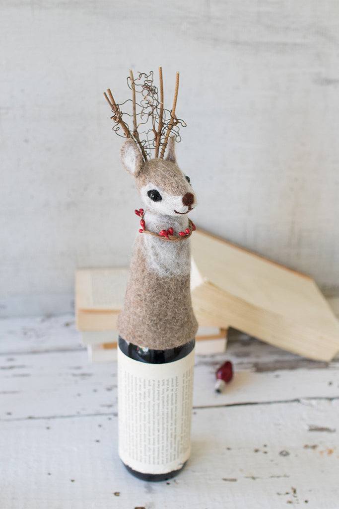 Felt deer Christmas wine topper, Set of 4 - The Nifty Decor