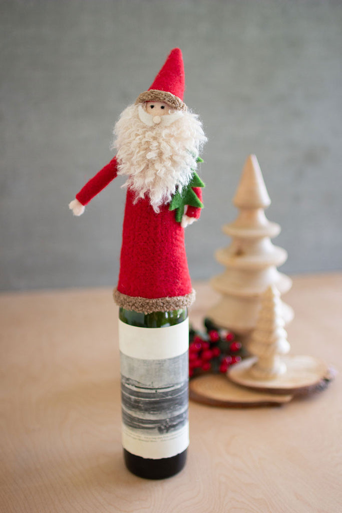 Felt Santa wine topper Set of 2 - The Nifty Decor