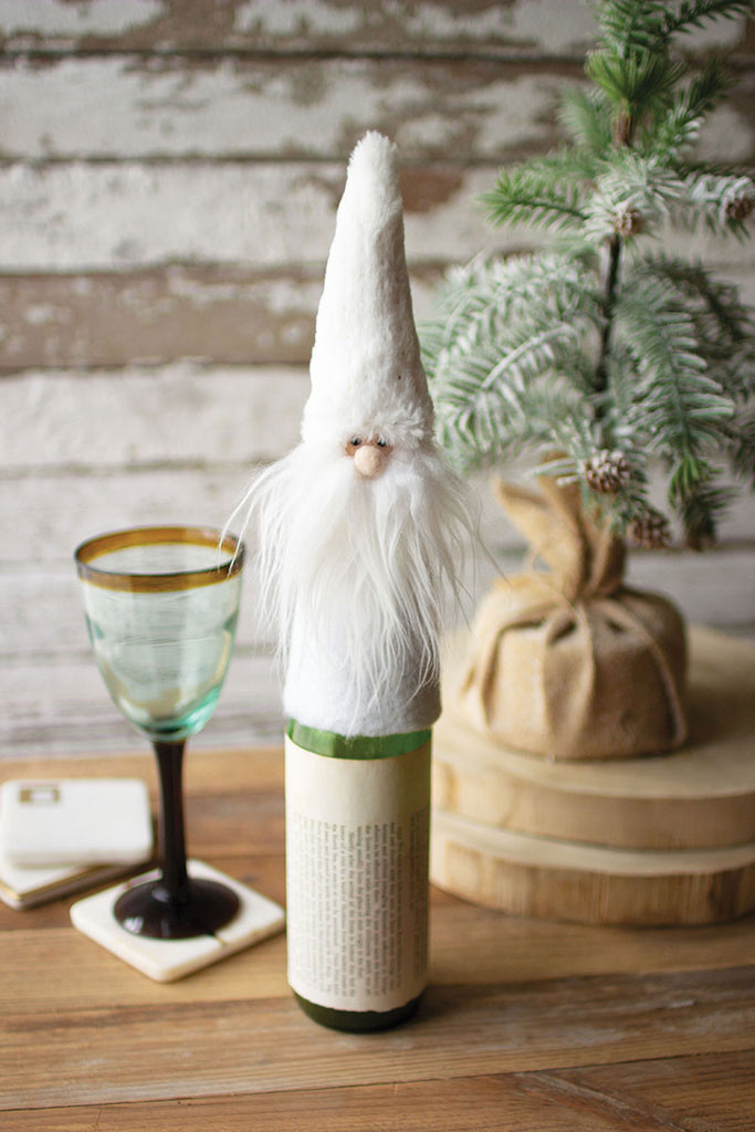 White felt santa wine topper Set of 2 - The Nifty Decor
