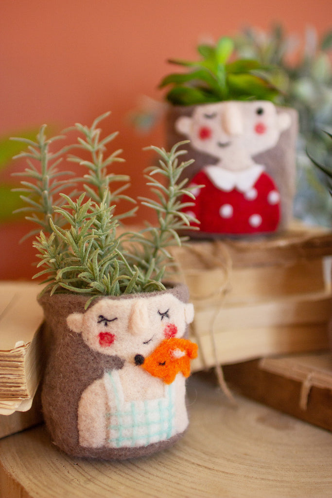 Set of 4 felt lady planters - Bombay Mercantile