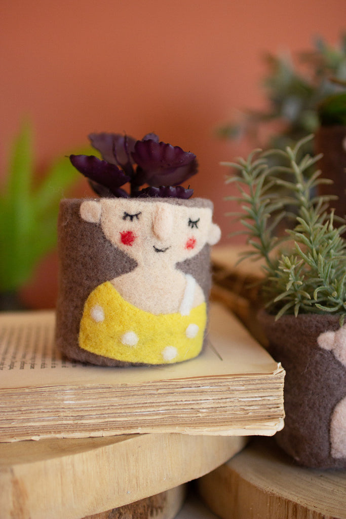 Set of 4 felt lady planters - Bombay Mercantile