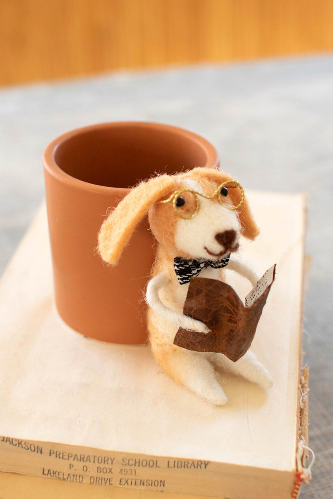 Terracotta planters with felt sloth - Bombay Mercantile