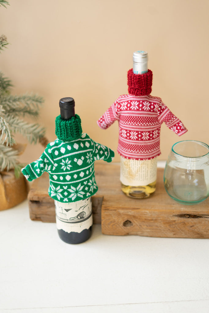 Set of 2 felt sweaters bottle toppers - Bombay Mercantile