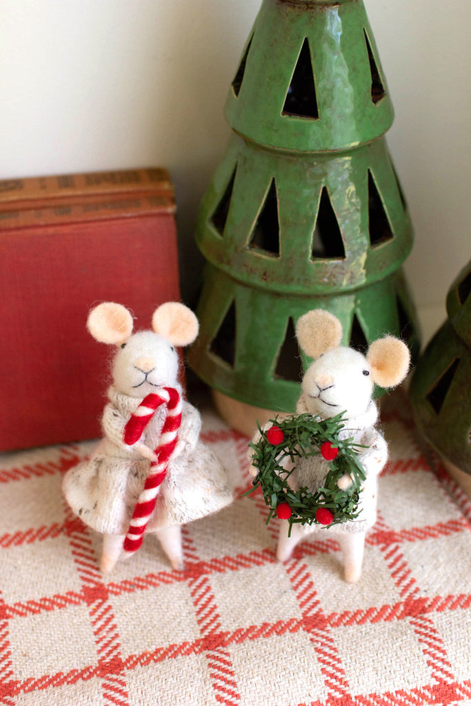 Set of 2 felt christmas mice - Bombay Mercantile