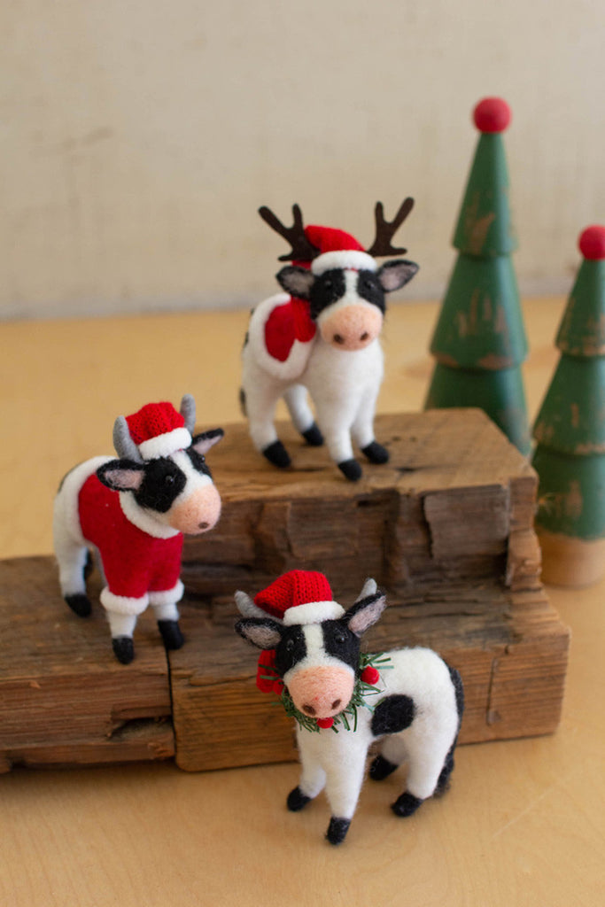 Set of 3 felt christmas cows - Bombay Mercantile