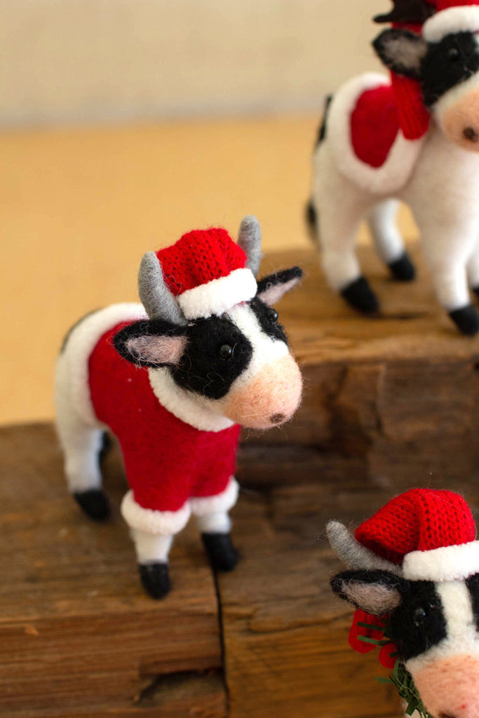 Set of 3 felt christmas cows - Bombay Mercantile