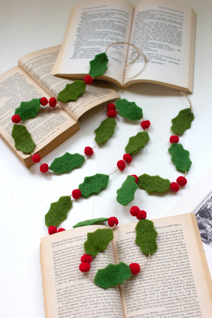 Felt holly garland, Set of 2 - Bombay Mercantile