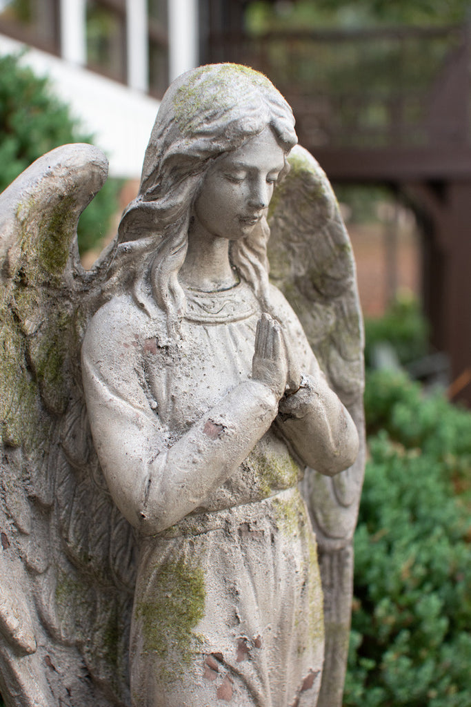 Faux concrete angel yard art - Bombay Mercantile