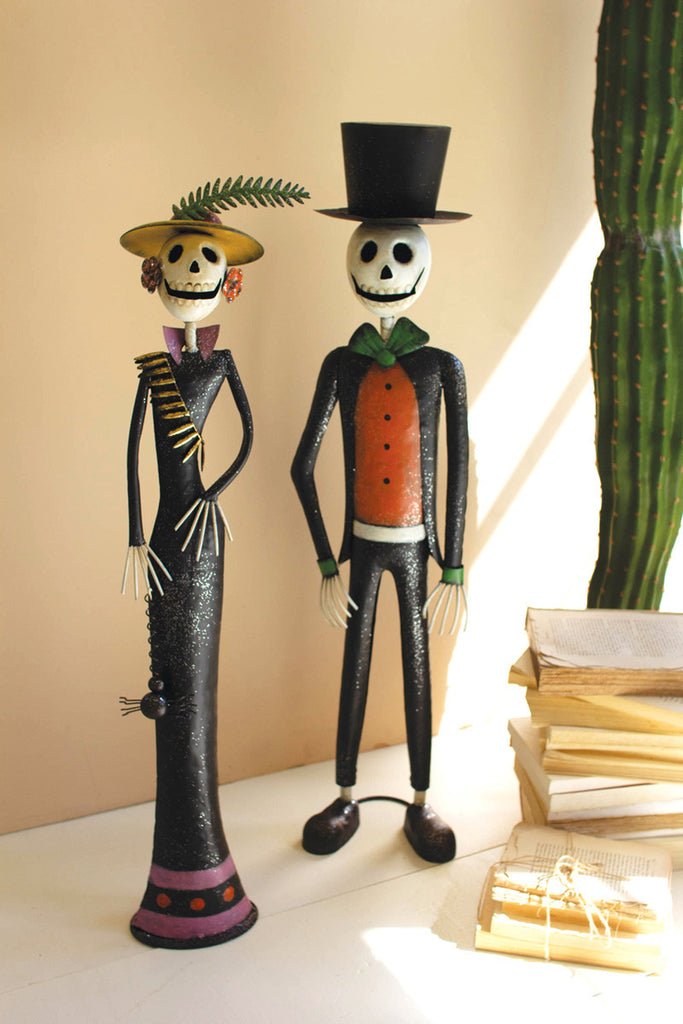 Set of 2 painted metal halloween day of the dead couple - Bombay Mercantile