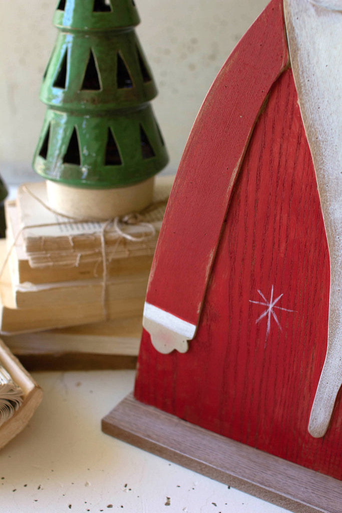 Painted wooden santa on a stand - Bombay Mercantile