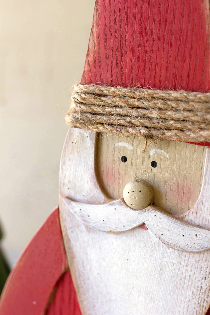Painted wooden santa on a stand - Bombay Mercantile