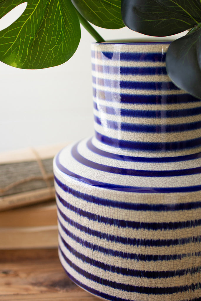 Blue and White striped vessel - The Nifty Decor