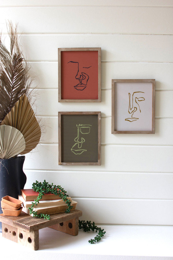 Set of 3 framed face prints under glass - Bombay Mercantile