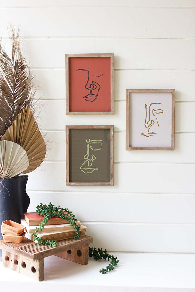 Set of 3 framed face prints under glass - Bombay Mercantile