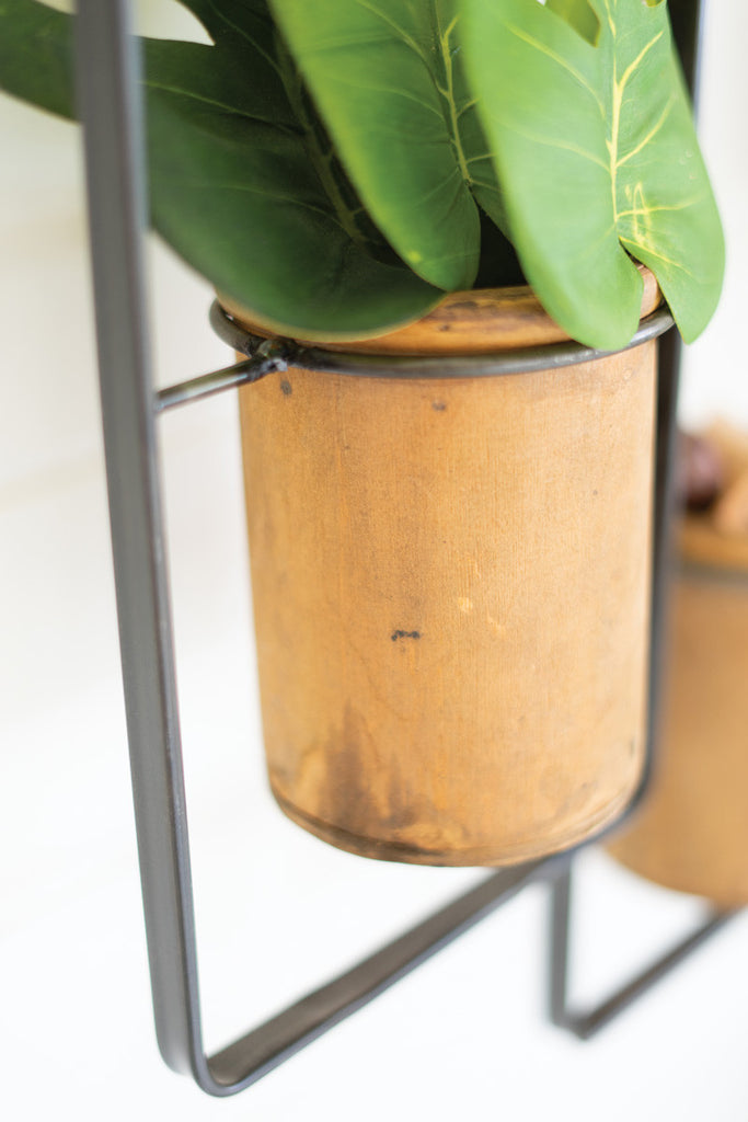 Metal wall rack with four wooden planters - Bombay Mercantile