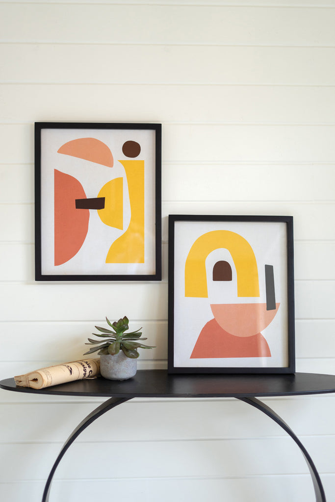 Set of 2 colorful framed graphic prints under glass - Bombay Mercantile