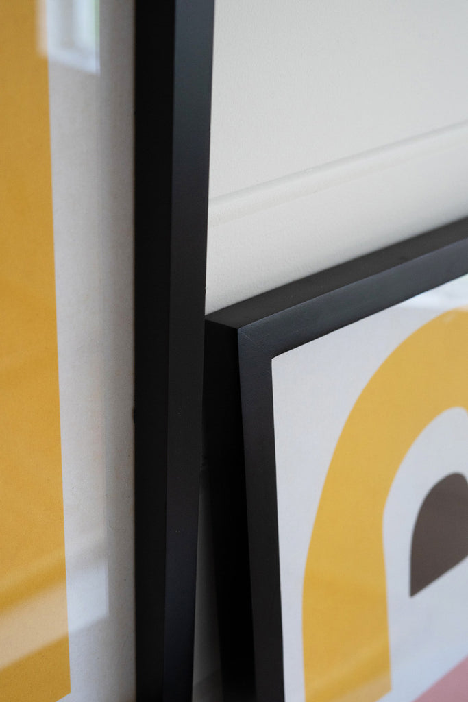 Set of 2 colorful framed graphic prints under glass - Bombay Mercantile
