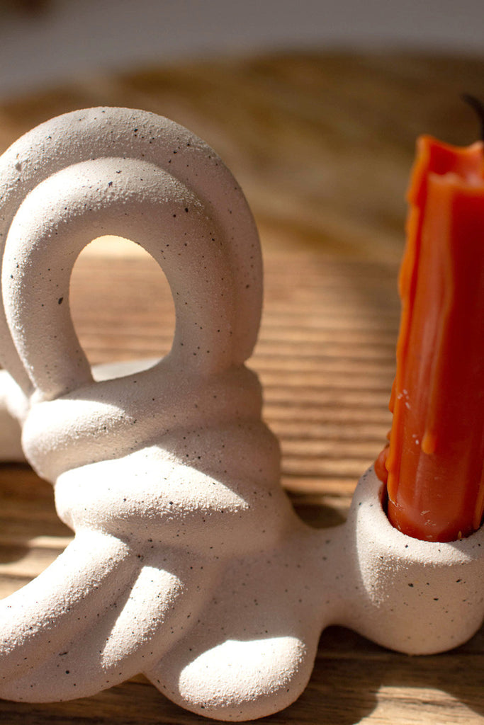 Ceramic knot taper candle holder - Bombay Mercantile