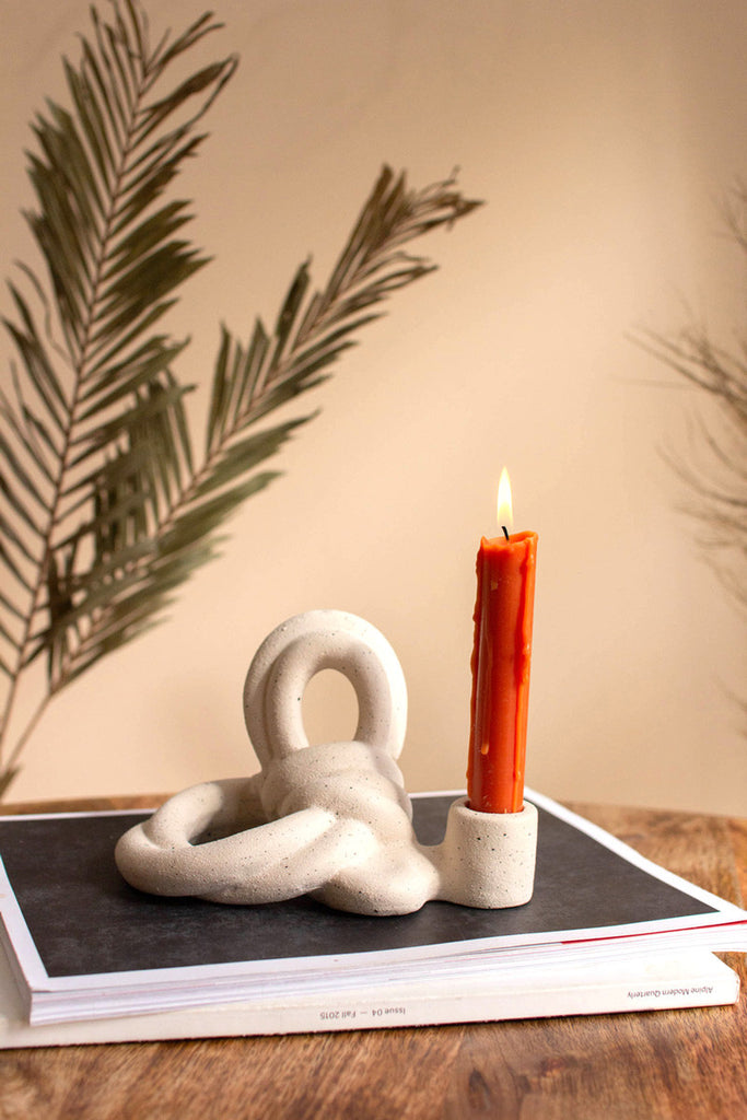 Ceramic knot taper candle holder - Bombay Mercantile