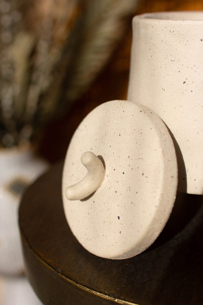 Ceramic cylinder canister with three feet - Bombay Mercantile