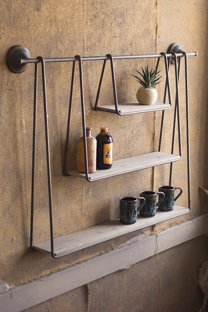 Wood and metal triple hanging shelf - The Nifty Decor