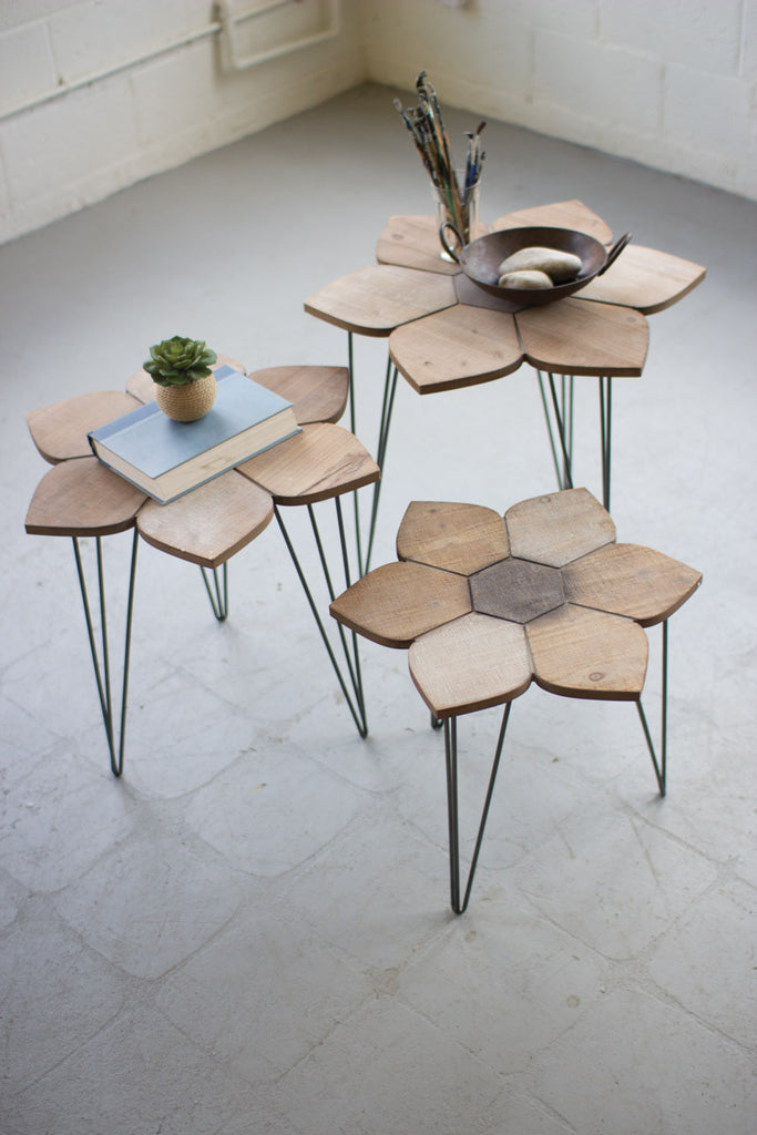 Flower side tables with wooden tops set of 3 - The Nifty Decor