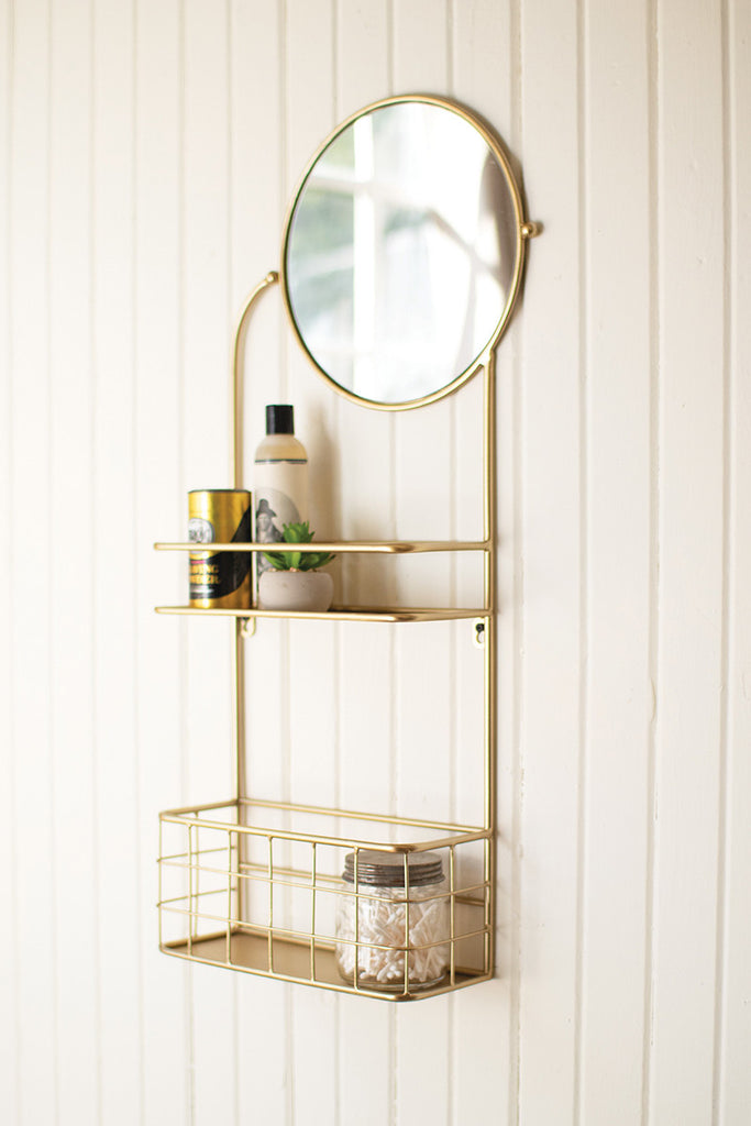 Round mirror with metal shelves - The Nifty Decor