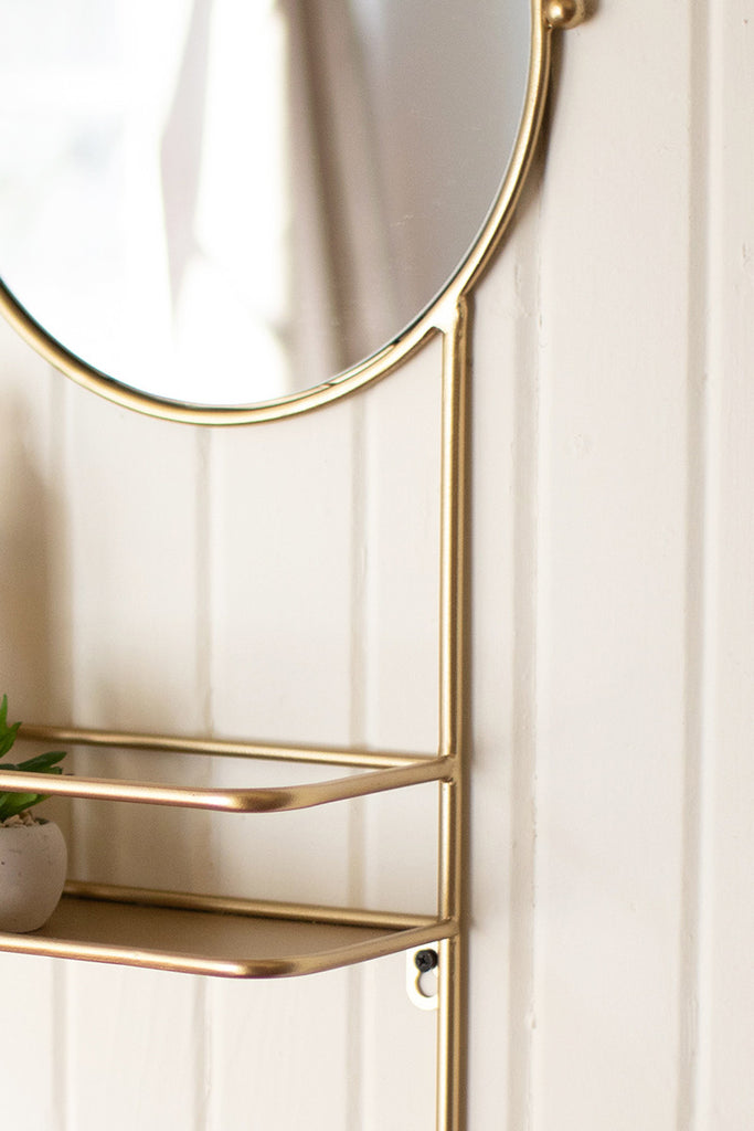 Round mirror with metal shelves - The Nifty Decor