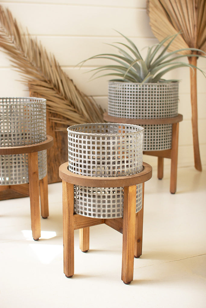 Planters with wood stands, set of 3 - The Nifty Decor