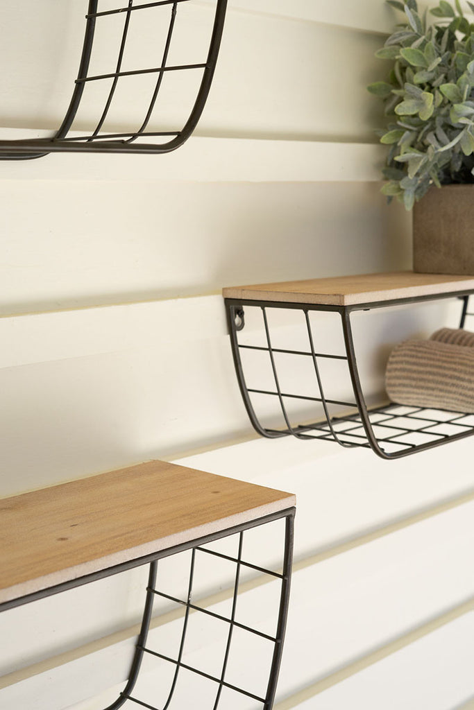 Set of 3 wire & wood wall shelves - The Nifty Decor