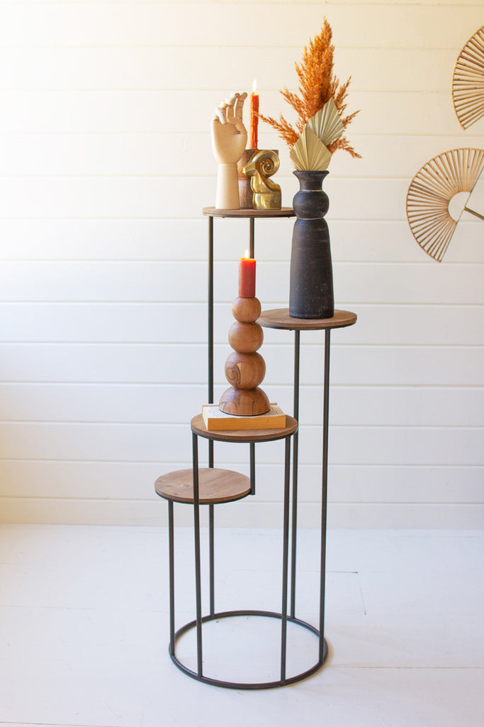 Four-tiered wood & metal round display - Bombay Mercantile