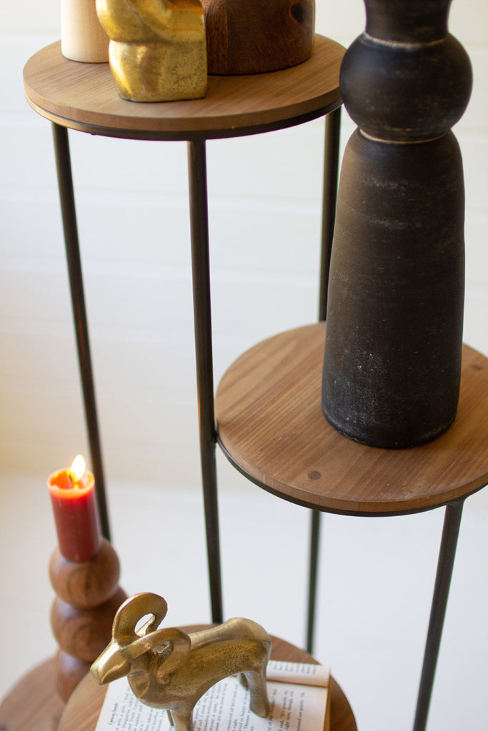 Four-tiered wood & metal round display - Bombay Mercantile