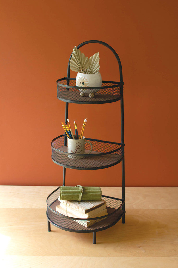Wood & metal demi-lune three-tiered storage stand - Bombay Mercantile