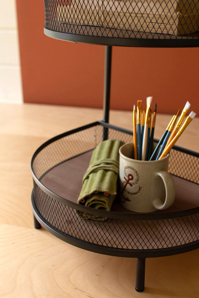 Wood & metal demi-lune three-tiered storage stand - Bombay Mercantile