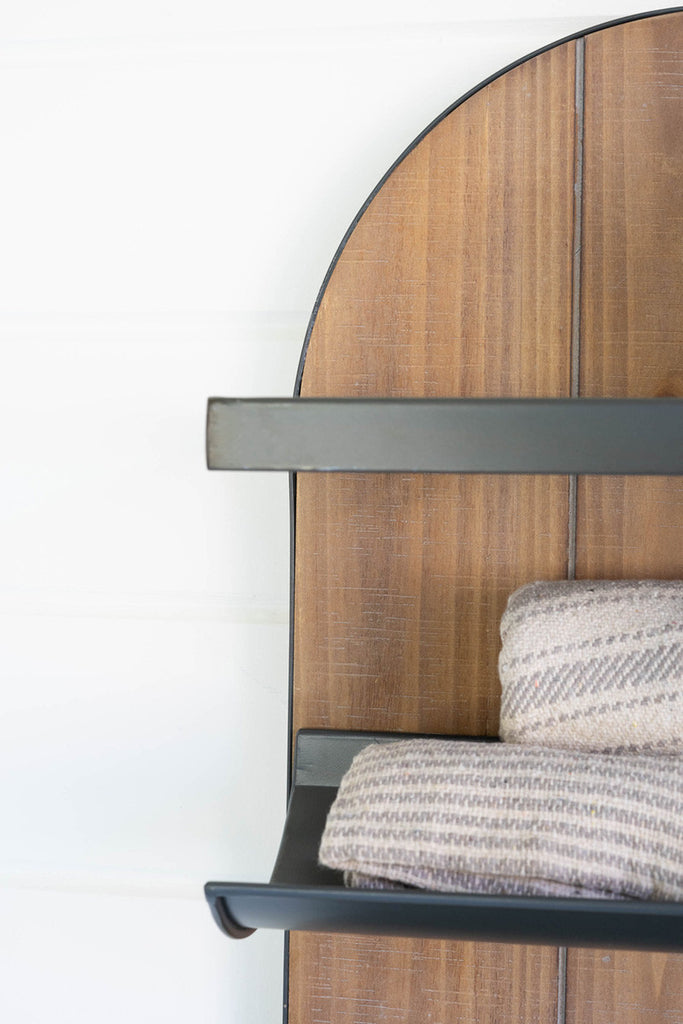 Wood & iron towel rack with cosmetic tray - Bombay Mercantile