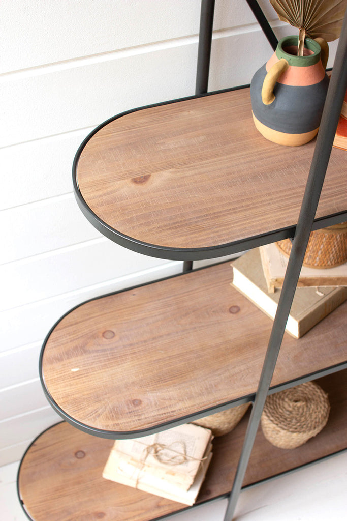 Oval wood & metal four-tiered display shelf - Bombay Mercantile