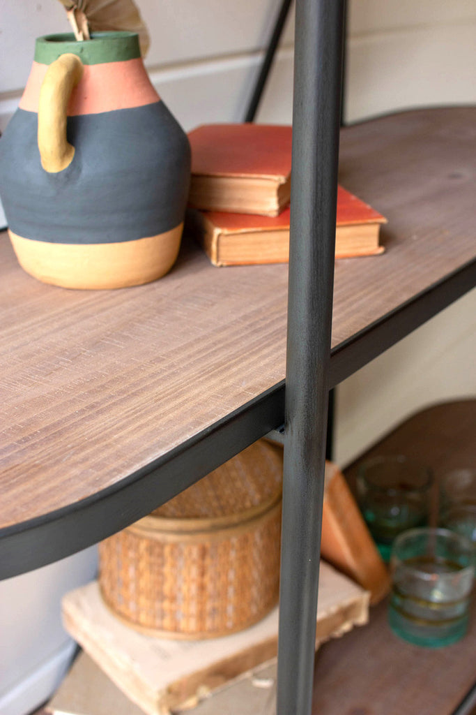 Oval wood & metal four-tiered display shelf - Bombay Mercantile
