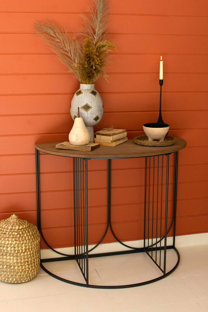 Wood & metal demi-lune side table - Bombay Mercantile