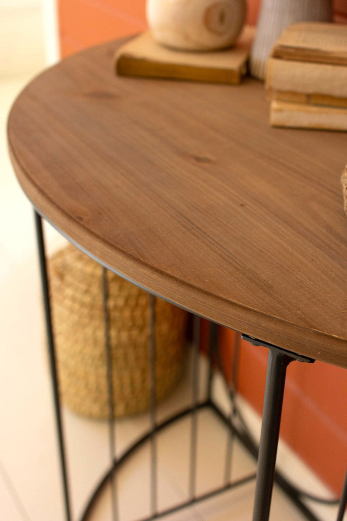 Wood & metal demi-lune side table - Bombay Mercantile