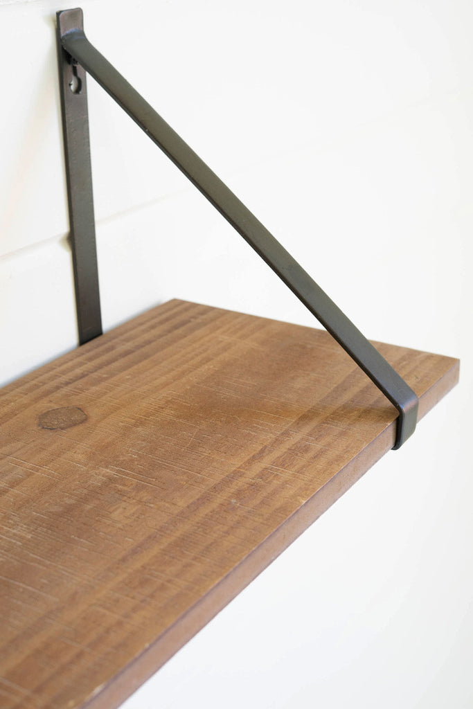 Set of 2 metal strapped wood shelves - Bombay Mercantile