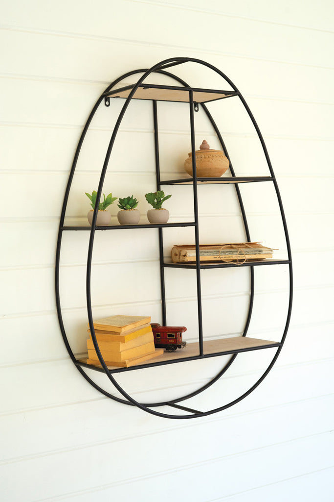 Oval metal and wood wall shelf - Bombay Mercantile