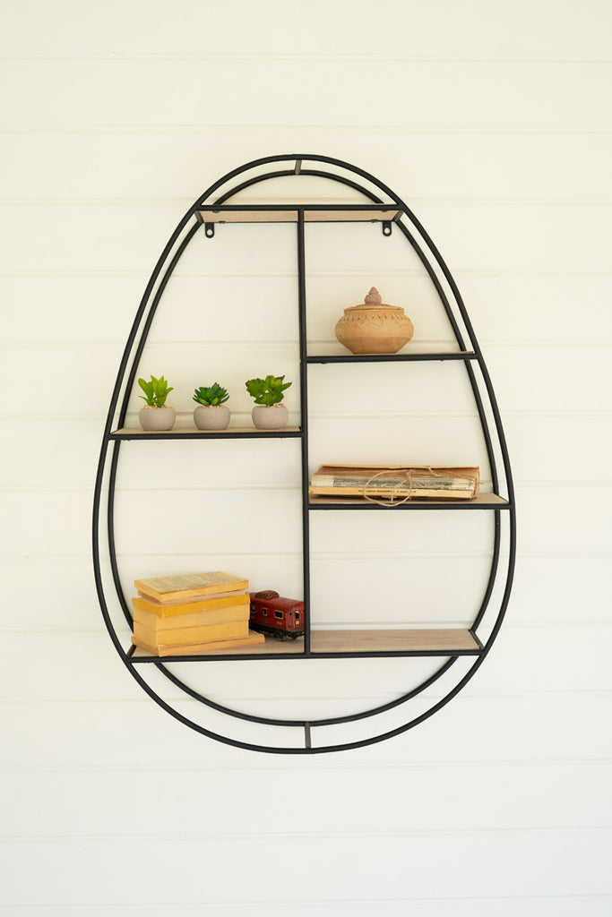 Oval metal and wood wall shelf - Bombay Mercantile