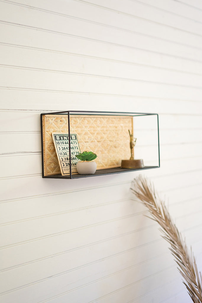 Rattan back metal shelf - The Nifty Decor